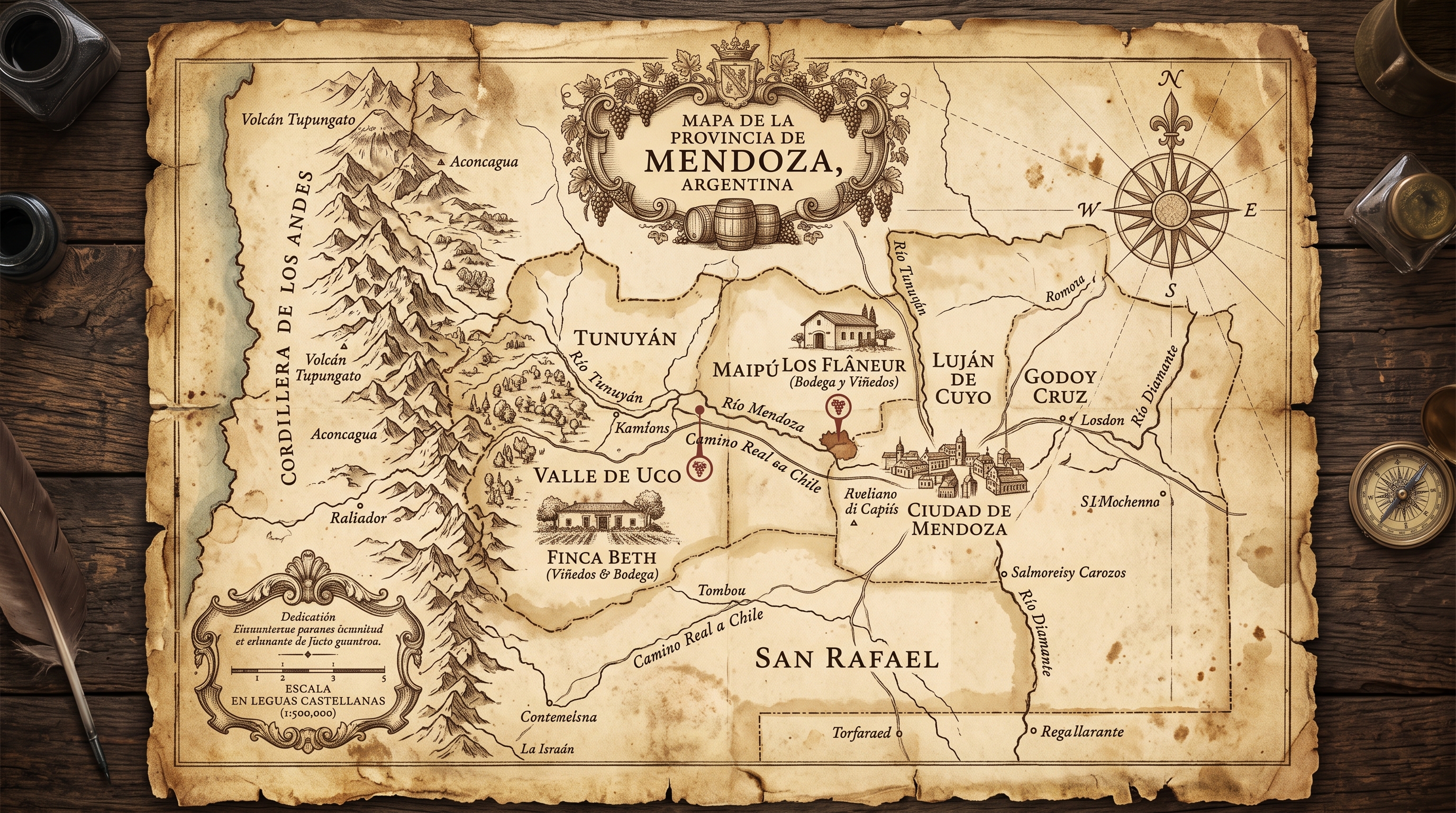 Antique Wine Map of Mendoza Wineries